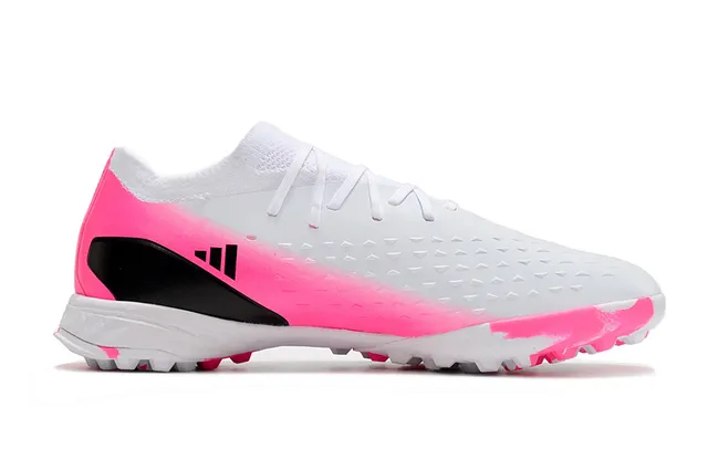 Adidas Blanc et Rose Bas Lacets Perforé Synthétique Supérieur Turf Chaussures de Football 7