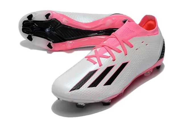 Adidas Chaussures de Football Blanc et Rose Haut Synthétique Texturé Lacets Asymétriques Terrain Ferme 3