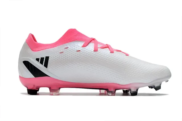 Adidas Chaussures de Football Blanc et Rose Haut Synthétique Texturé Lacets Asymétriques Terrain Ferme 4