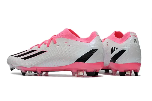 Adidas Chaussures de Football Blanc et Rose Haut Synthétique Texturé Lacets Asymétriques Terrain Ferme 5