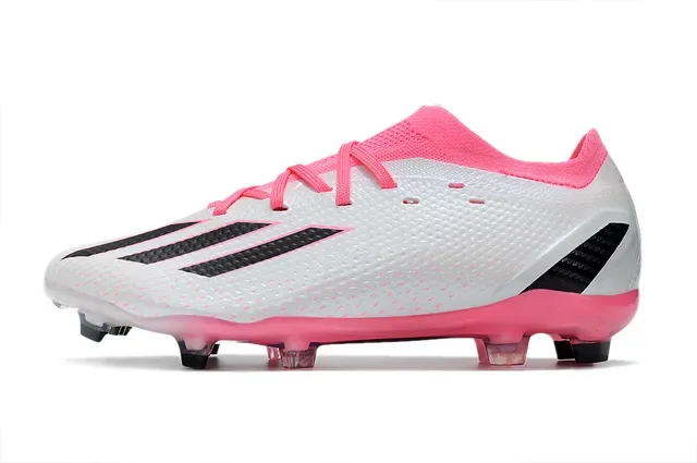 Adidas Chaussures de Football Blanc et Rose Haut Synthétique Texturé Lacets Asymétriques Terrain Ferme 6