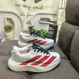 Adidas White Red Perforated Mesh Upper Bold Three-Stripe Branding Lifestyle Sneakers