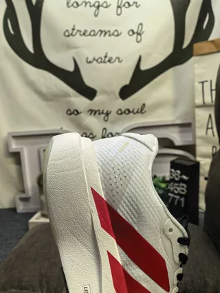 Adidas White Red Perforated Mesh Upper Bold Three-Stripe Branding Lifestyle Sneakers 3