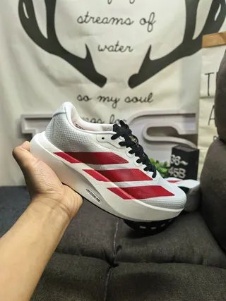 Adidas White Red Perforated Mesh Upper Bold Three-Stripe Branding Lifestyle Sneakers 5