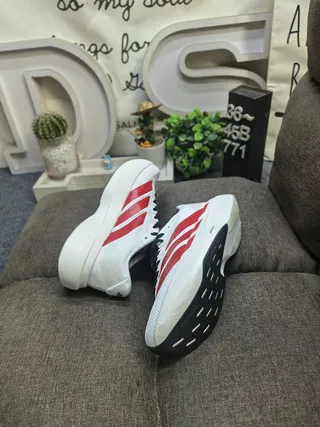 Adidas White Red Perforated Mesh Upper Bold Three-Stripe Branding Lifestyle Sneakers 6