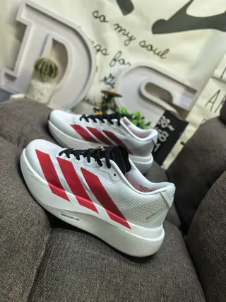 Adidas White Red Perforated Mesh Upper Bold Three-Stripe Branding Lifestyle Sneakers 7
