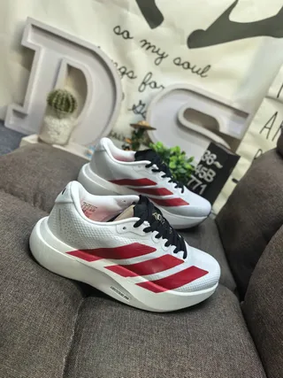 Adidas White Red Perforated Mesh Upper Bold Three-Stripe Branding Lifestyle Sneakers 9