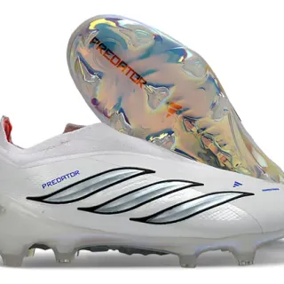 Adidas White Silver Sock-Fit Collar Iridescent Holographic Heel Firm-Ground Soccer Shoes
