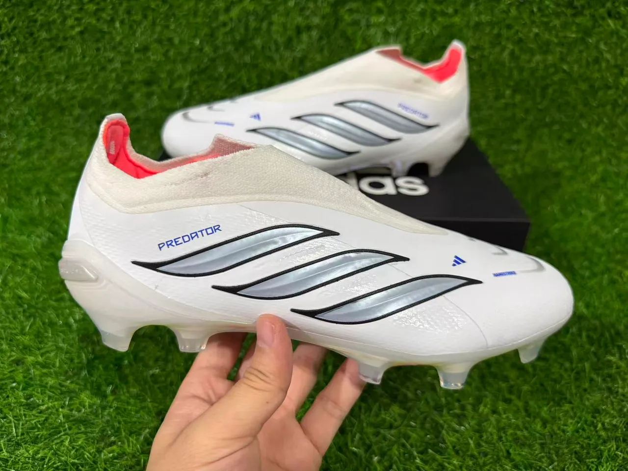 Adidas White Silver Sock-Fit Collar Iridescent Holographic Heel Firm-Ground Soccer Shoes 3