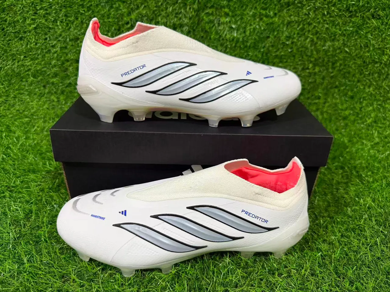 Adidas White Silver Sock-Fit Collar Iridescent Holographic Heel Firm-Ground Soccer Shoes 9