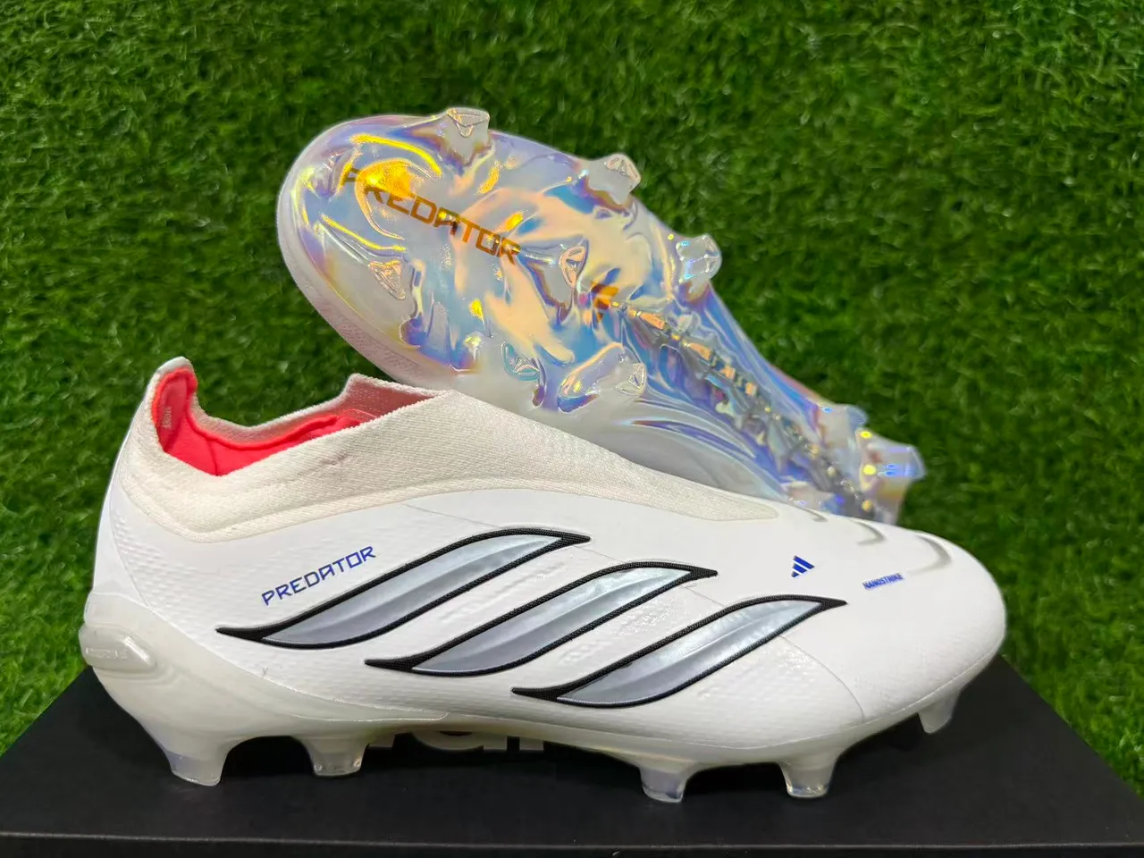 Adidas White Silver Sock-Fit Collar Iridescent Holographic Heel Firm-Ground Soccer Shoes 10