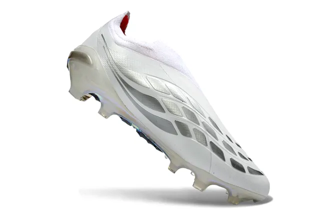 Adidas White Silver Sock-Fit Collar Iridescent Holographic Heel Firm-Ground Soccer Shoes 11