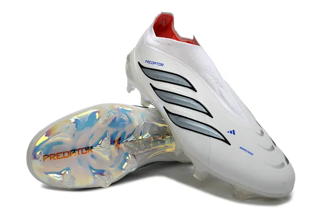 Adidas White Silver Sock-Fit Collar Iridescent Holographic Heel Firm-Ground Soccer Shoes 13