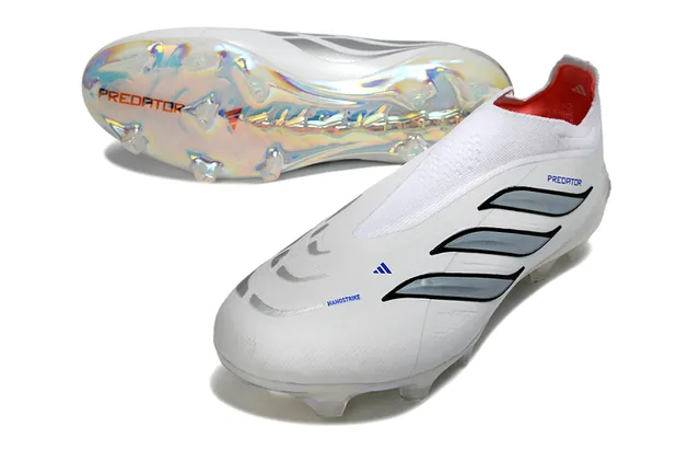 Adidas White Silver Sock-Fit Collar Iridescent Holographic Heel Firm-Ground Soccer Shoes 14