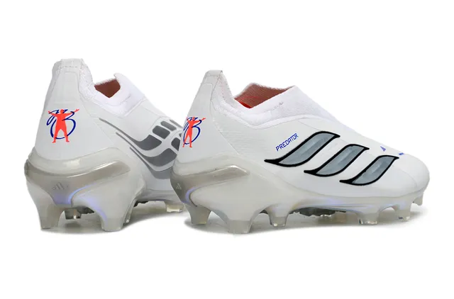 Adidas White Silver Sock-Fit Collar Iridescent Holographic Heel Firm-Ground Soccer Shoes 15