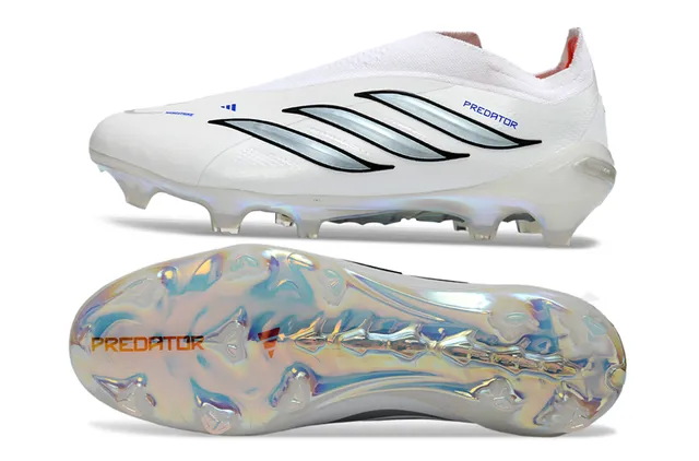 Adidas White Silver Sock-Fit Collar Iridescent Holographic Heel Firm-Ground Soccer Shoes 16