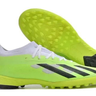 Adidas X Verde Negro Zapatos de Fútbol Turf Low-Cut Sintético Malla Perforada con Diseño de Tres Rayas