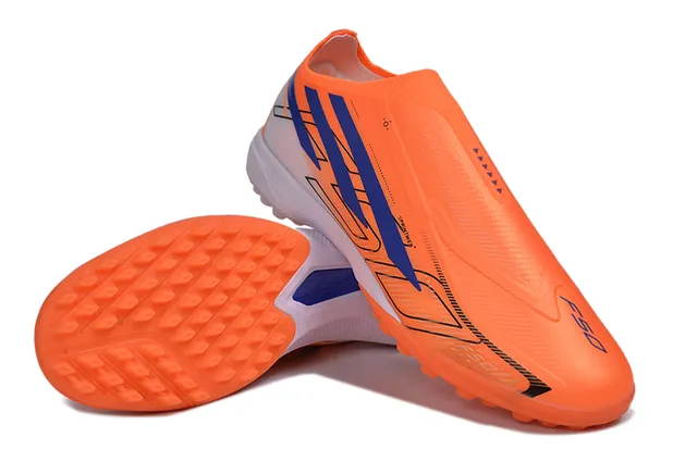 Adidas X Orange Blue Chaussures de football pour gazon artificiel avec semelles coniques moulées, slip-on, sock-fit, upper 4
