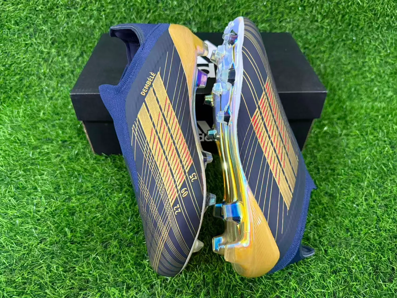 Adidas X Speedportal Dembélé Navy Gold Holographic Firm-Ground Soccer Shoes 9