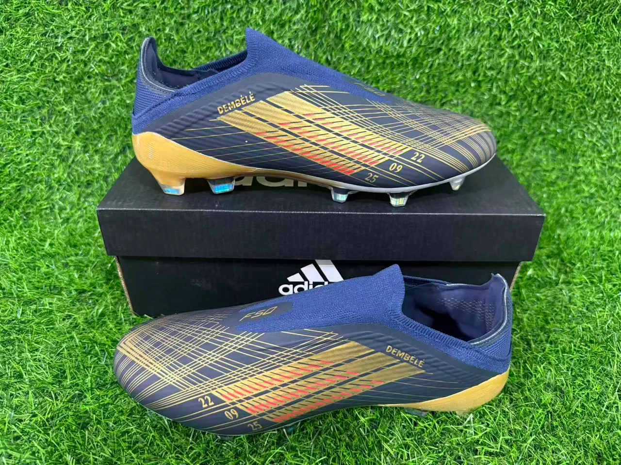 Adidas X Speedportal Dembélé Navy Gold Holographic Firm-Ground Soccer Shoes 10