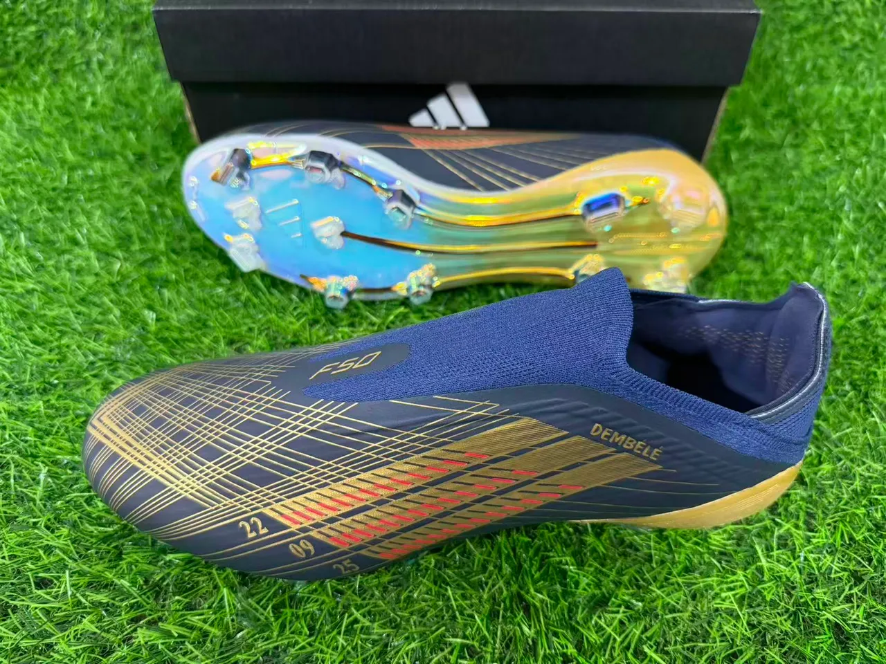 Adidas X Speedportal Dembélé Navy Gold Holographic Firm-Ground Soccer Shoes 13