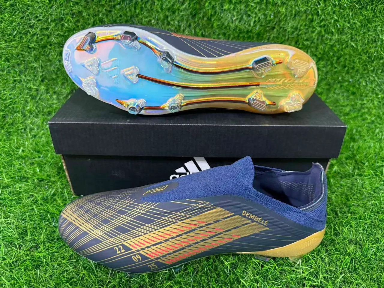 Adidas X Speedportal Dembélé Navy Gold Holographic Firm-Ground Soccer Shoes 14