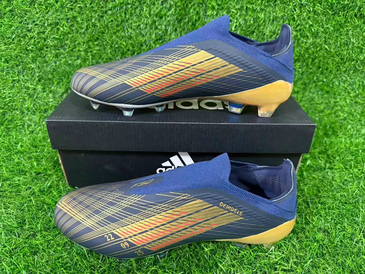 Adidas X Speedportal Dembélé Navy Gold Holographic Firm-Ground Soccer Shoes 15
