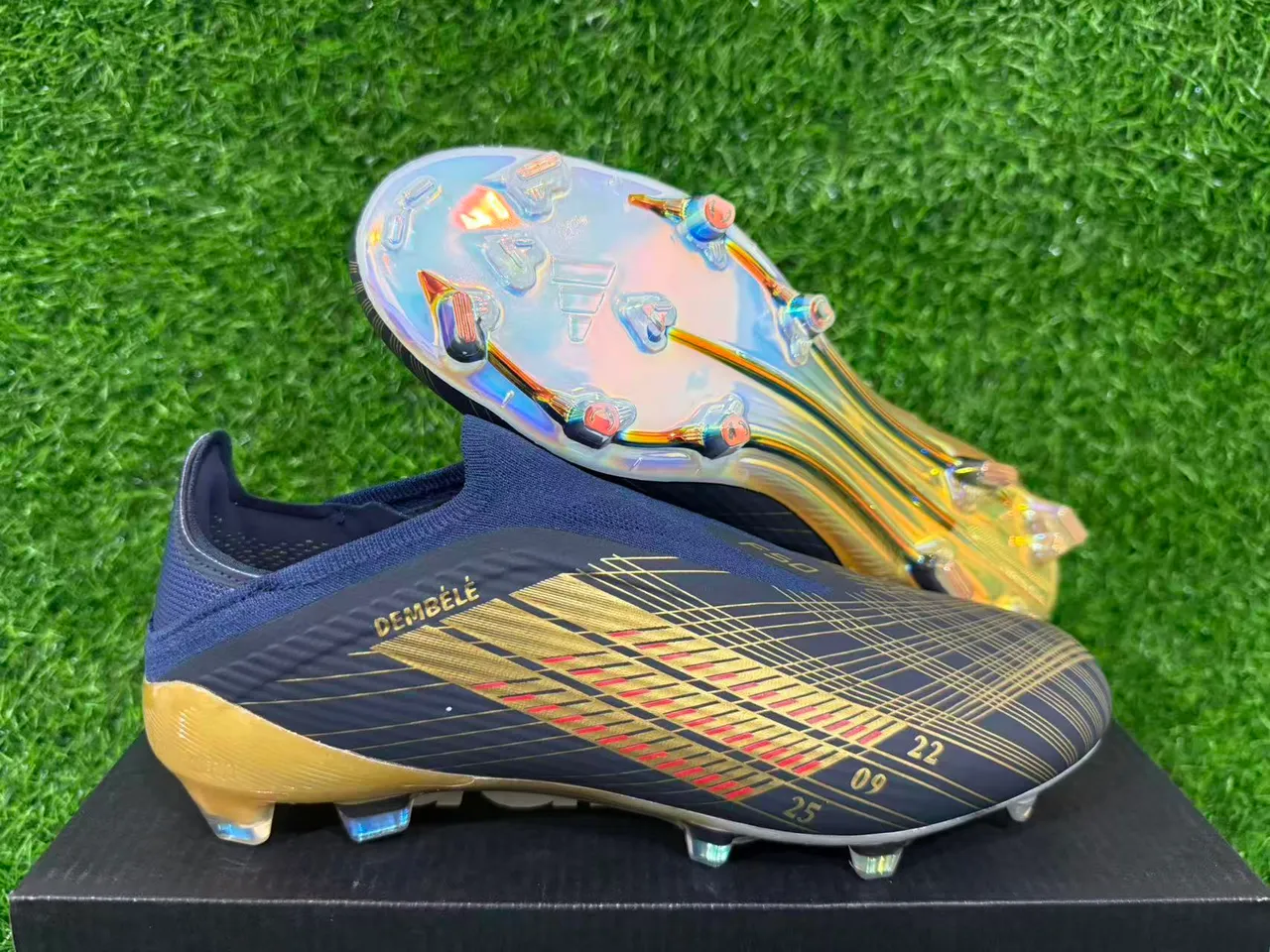 Adidas X Speedportal Dembélé Navy Gold Holographic Firm-Ground Soccer Shoes 16