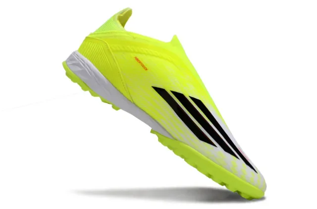 Adidas Chaussures de Football Turf Jaune Noir Sans Lacets Upper Ajuste Chaussette Synthétique Néon 2