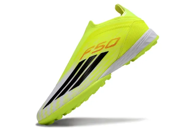 Adidas Chaussures de Football Turf Jaune Noir Sans Lacets Upper Ajuste Chaussette Synthétique Néon 3