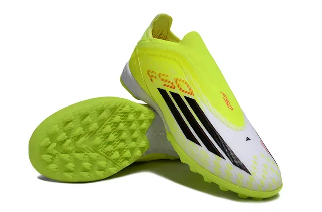 Adidas Chaussures de Football Turf Jaune Noir Sans Lacets Upper Ajuste Chaussette Synthétique Néon 4