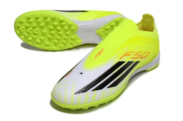 Adidas Chaussures de Football Turf Jaune Noir Sans Lacets Upper Ajuste Chaussette Synthétique Néon 5