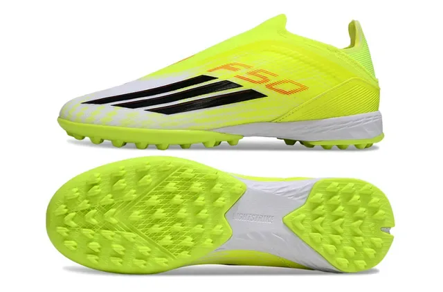 Adidas Chaussures de Football Turf Jaune Noir Sans Lacets Upper Ajuste Chaussette Synthétique Néon 7
