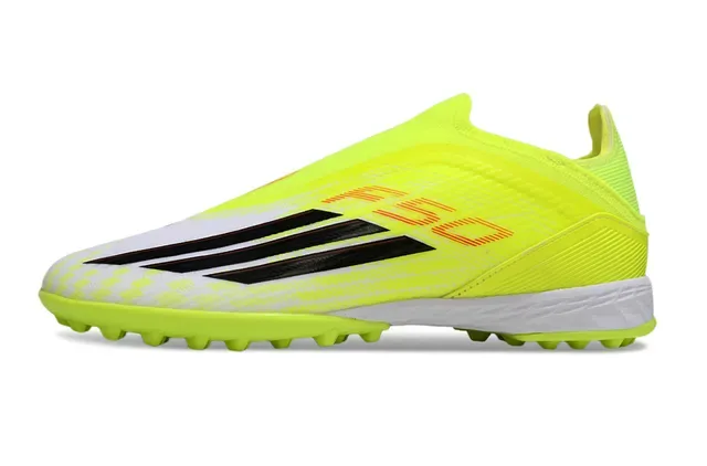 Adidas Chaussures de Football Turf Jaune Noir Sans Lacets Upper Ajuste Chaussette Synthétique Néon 8