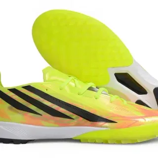 Adidas Yellow Orange Neon Upper Black Three-Stripe Branding Turf Soccer Shoes