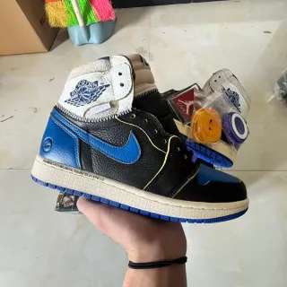 Air Jordan 1 Black Royal Blue Gold Stitching Basketball Shoes