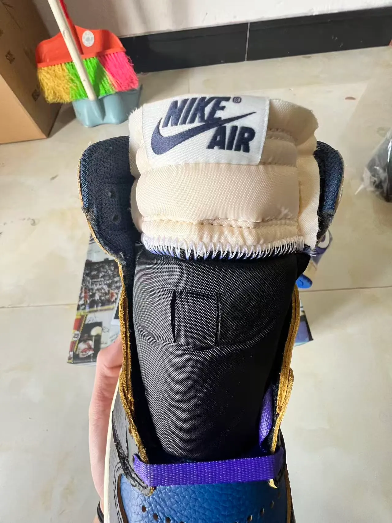 Air Jordan 1 Black Royal Blue Gold Stitching Basketball Shoes 4