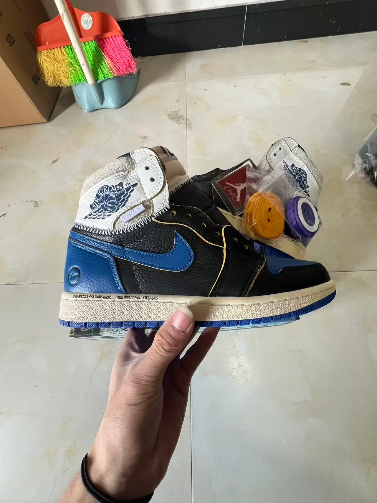 Air Jordan 1 Black Royal Blue Gold Stitching Basketball Shoes 7