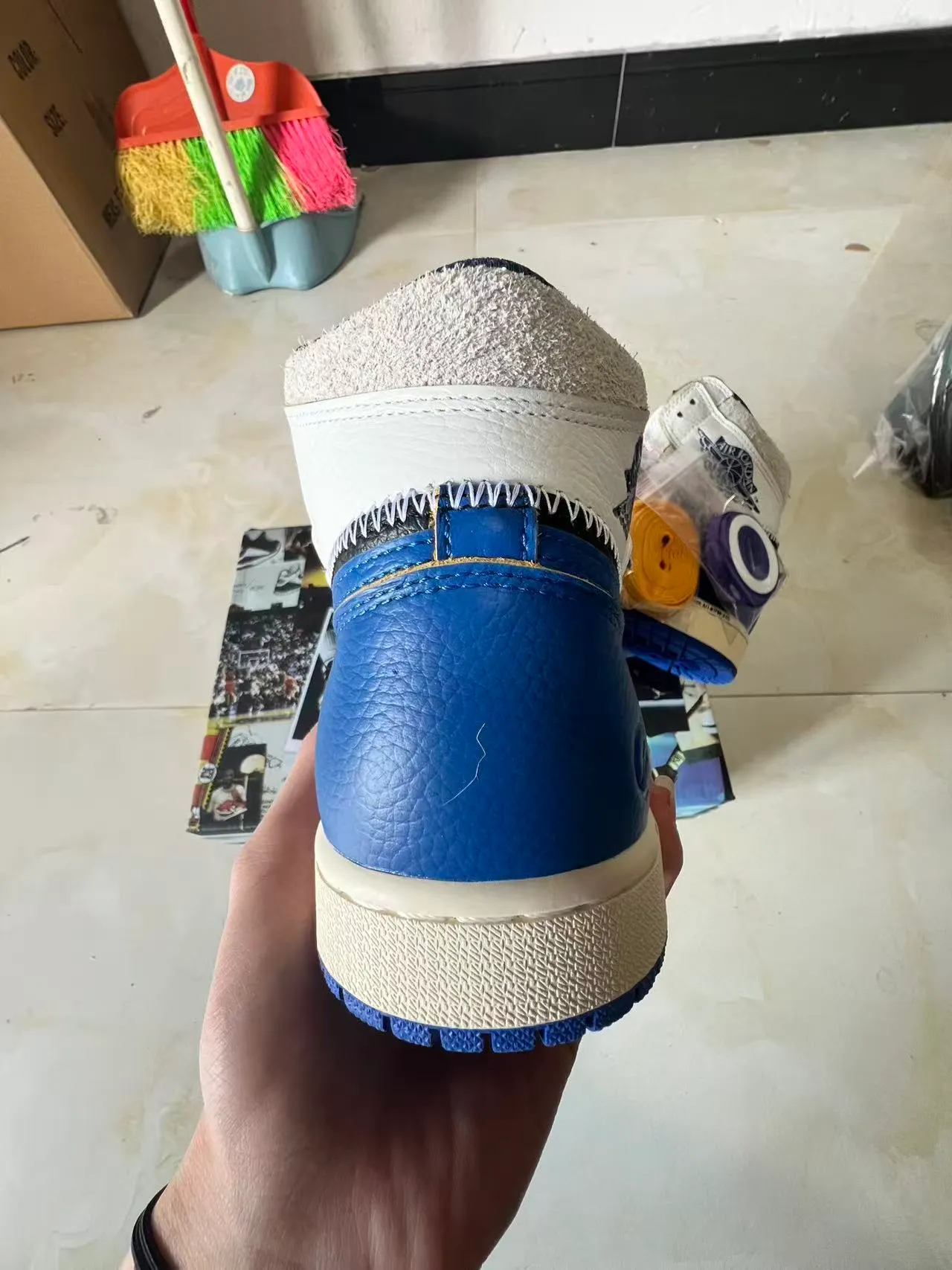 Air Jordan 1 Black Royal Blue Gold Stitching Basketball Shoes 8