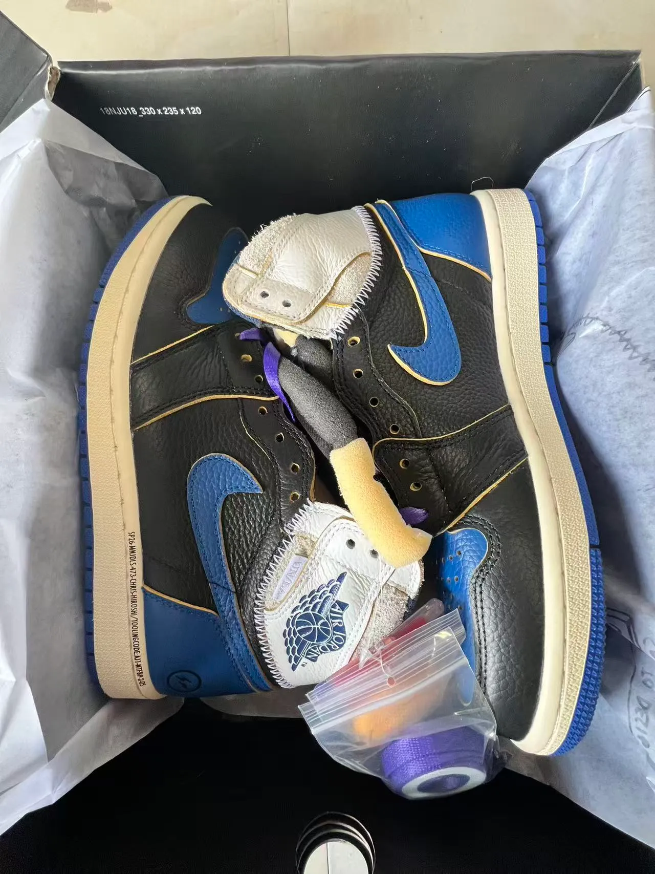 Air Jordan 1 Black Royal Blue Gold Stitching Basketball Shoes 9