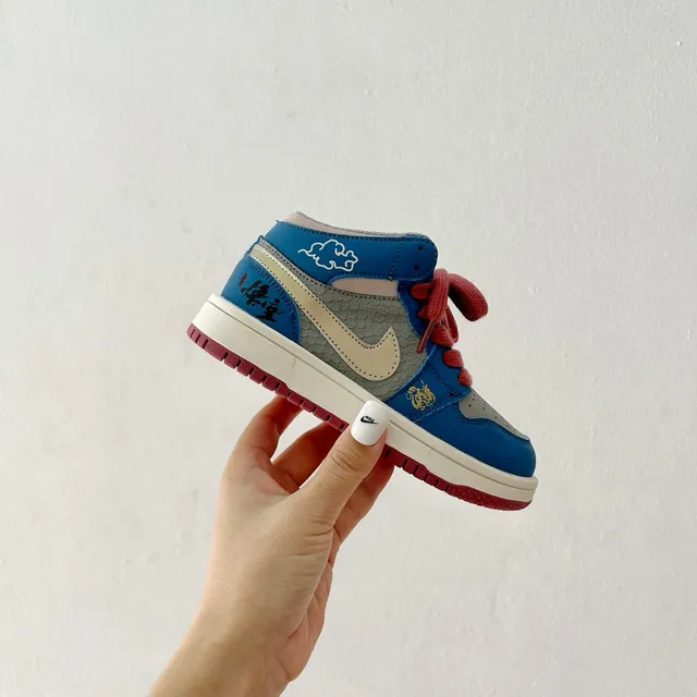 Air Jordan 1 Blue Gray Maroon Kids Basketball Shoes 11
