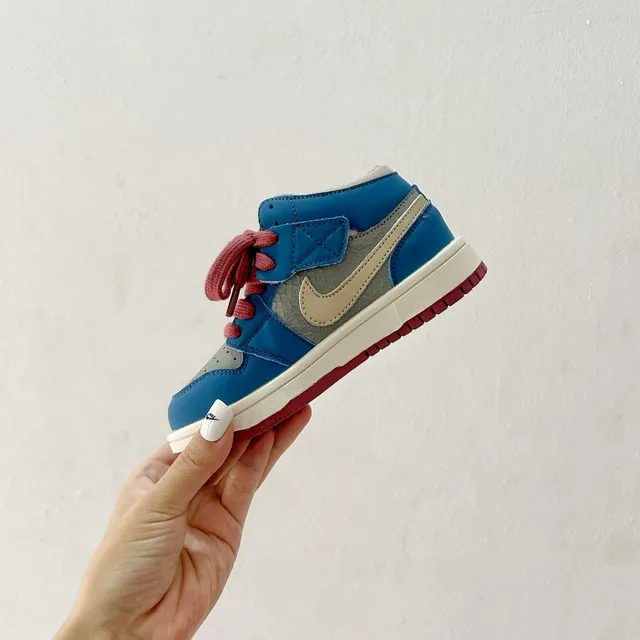 Air Jordan 1 Blue Gray Maroon Kids Basketball Shoes 13