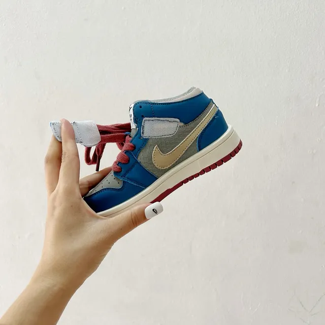 Air Jordan 1 Blue Gray Maroon Kids Basketball Shoes 17