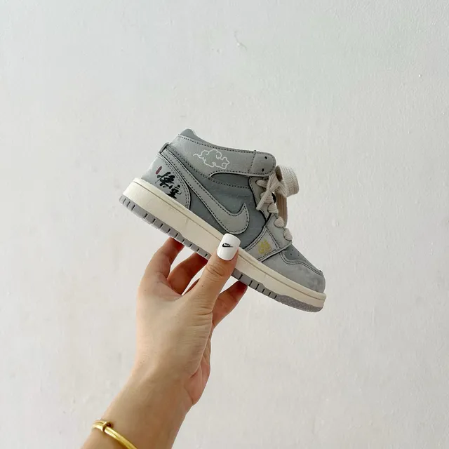Air Jordan 1 Blue Gray Maroon Kids Basketball Shoes 20