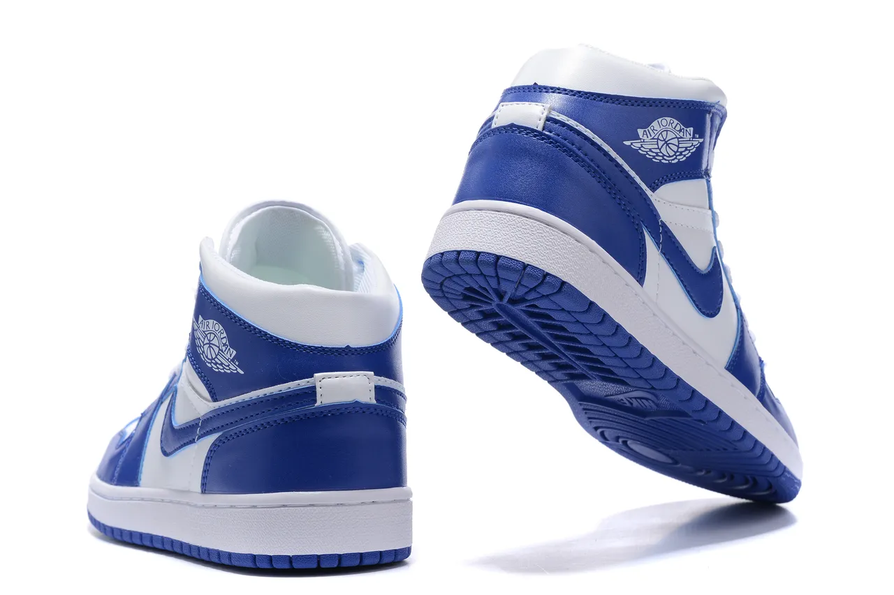 Chaussures de basketball Air Jordan 1 High bleu roi et blanc 3