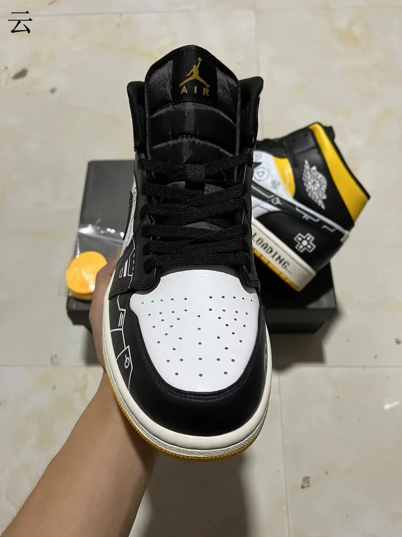 Air Jordan 1 High Top Circuit Board Graphic Black White Yellow Basketball Shoes 3