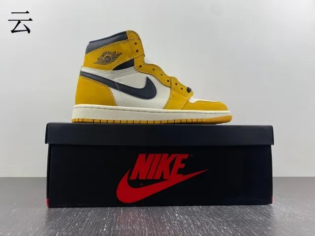 Air Jordan 1 High Top Mustard Yellow Black White Chaussures de basket 6