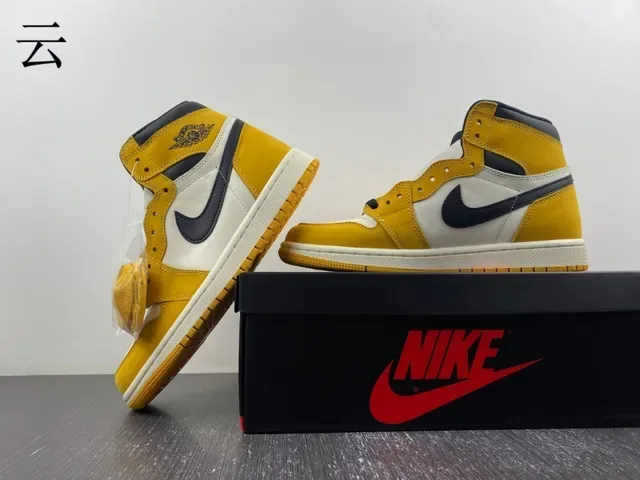Air Jordan 1 High Top Mustard Yellow Black White Chaussures de basket 9