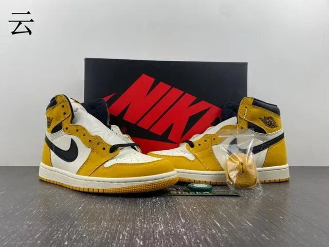 Air Jordan 1 High Top Mustard Yellow Black White Chaussures de basket 10