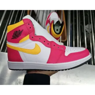 Air Jordan 1 High Branco Rosa Amarelo Tênis de Basquete